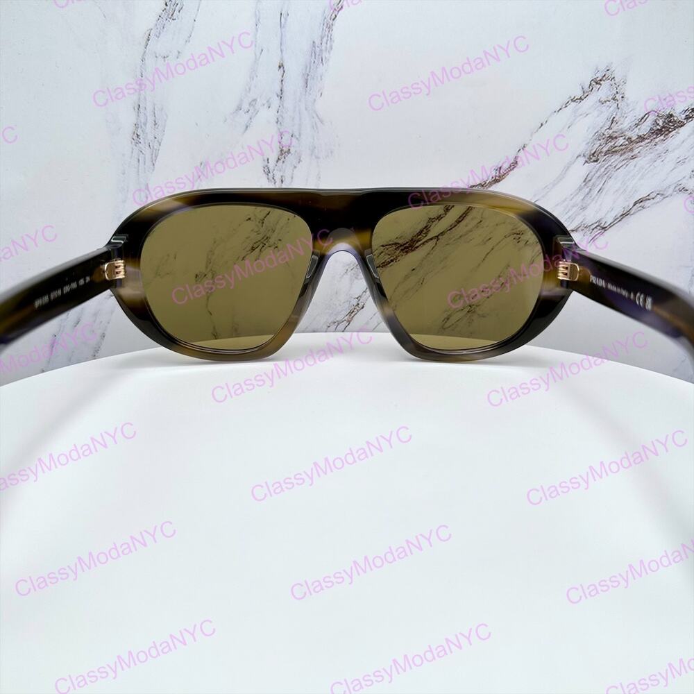 New PRADA Sunglasses Brown Striped Laguna Aviator Shield Mask New - Picture 12 of 16